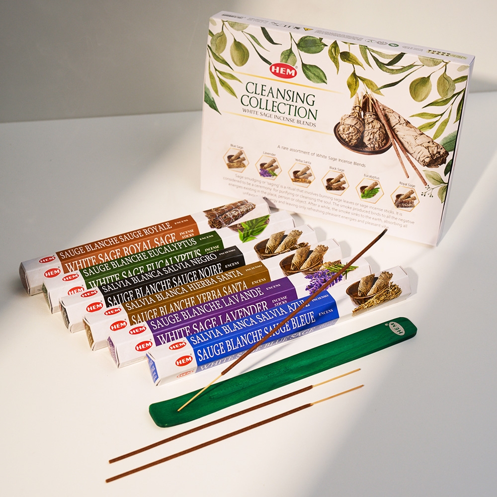 K-Lifestyle heavensense Hem Incense White Sage Cleansing Collection Smudge Stick Set (Random)
