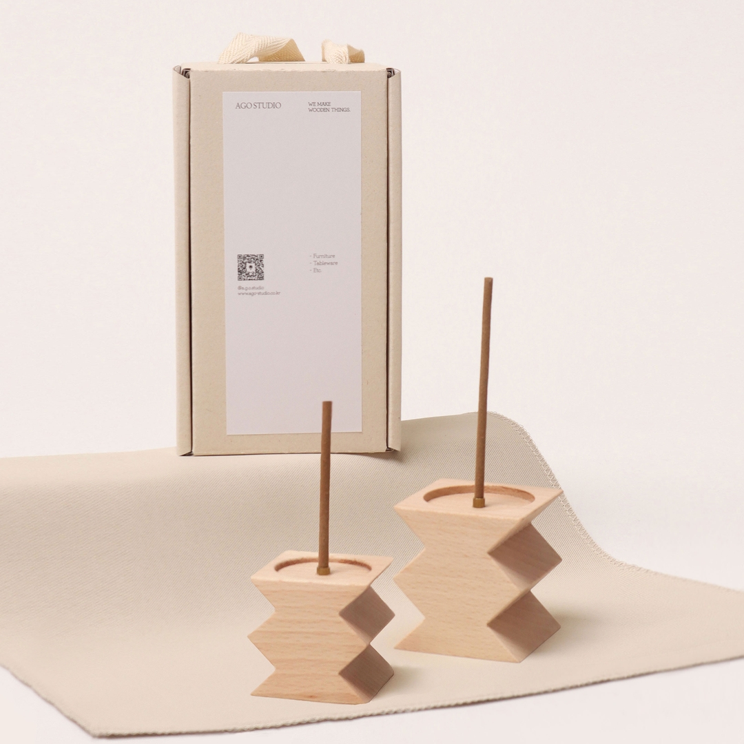 K-Lifestyle AGO STUDIO Zigzag Incense Holder_Beech (2 sizes)