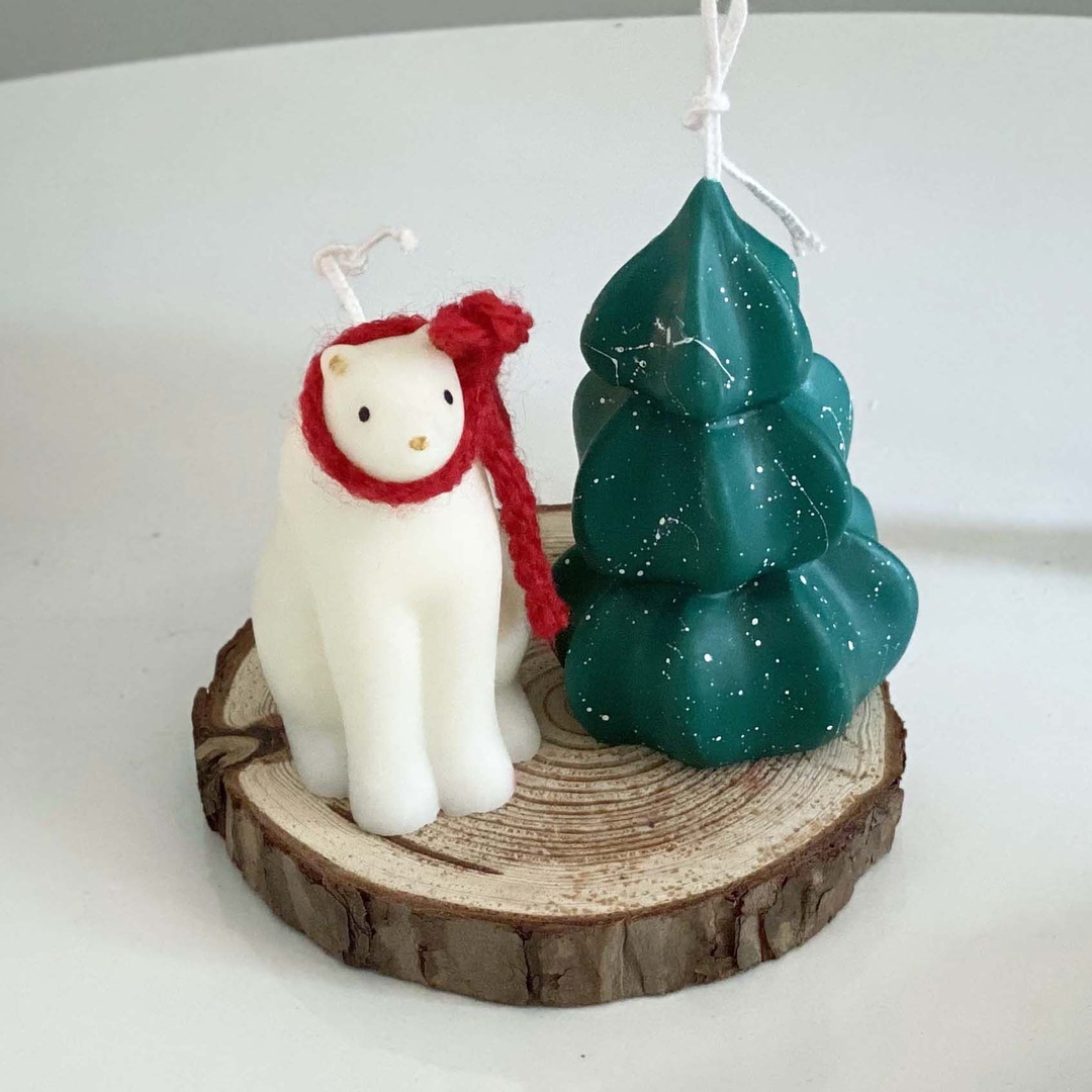 K-Lifestyle coming candle Baby Bear + Round Tree + Wood Coaster Set (2 Colors)