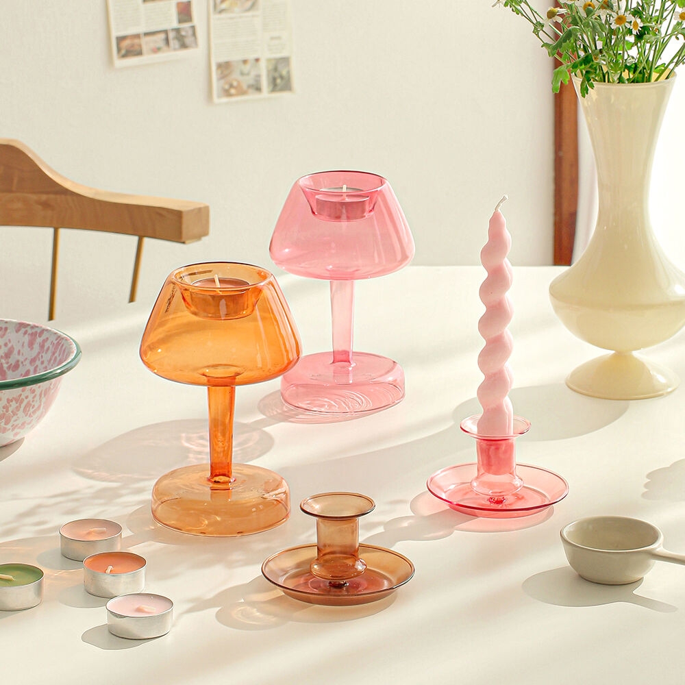 K-Lifestyle livingan Glass Candle Holder Pumpkin Balloon Tealight Taper Candlestick