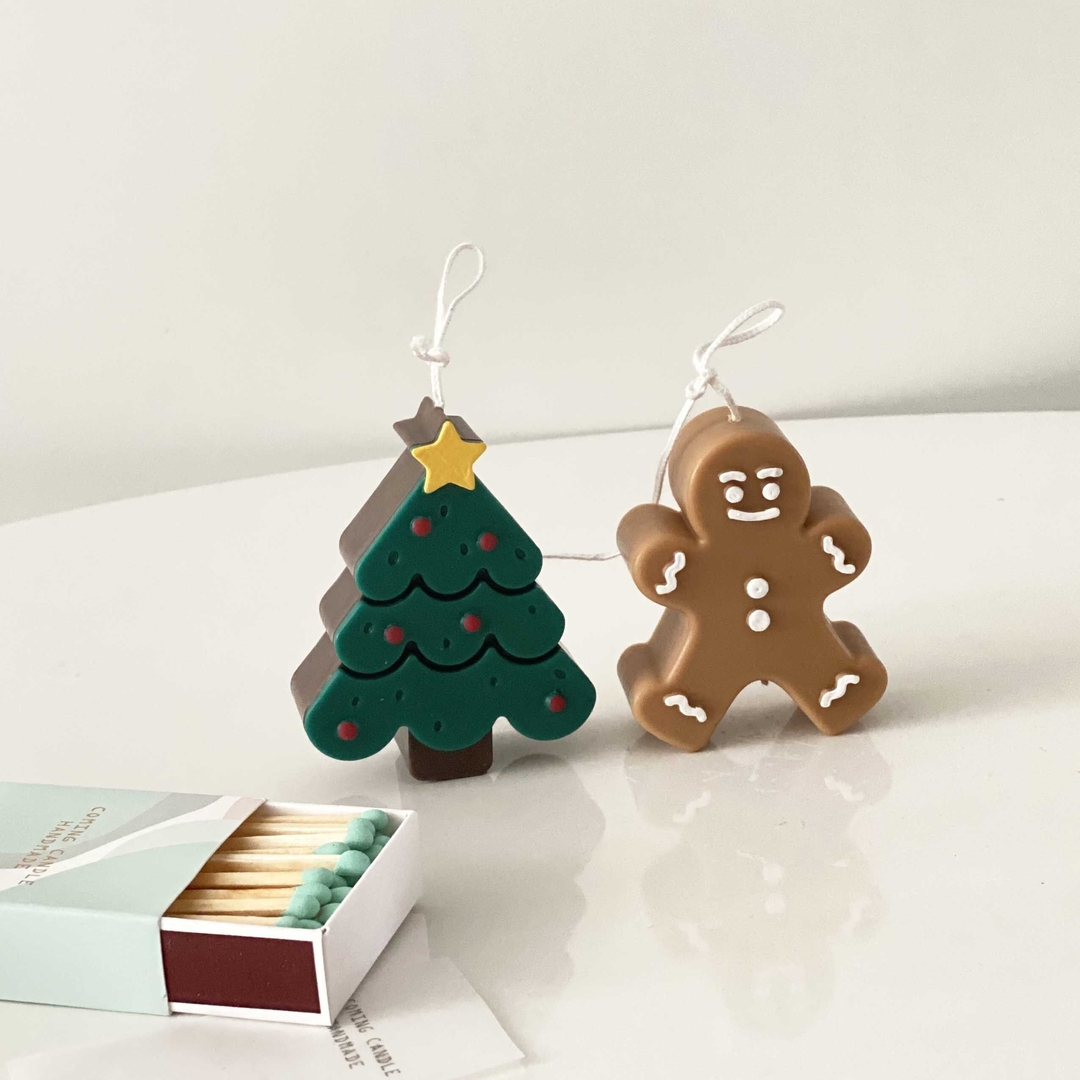 K-Lifestyle coming candle Christmas Tree + Gingerbread Man Candle Set / Christmas Holiday Year-End Gift
