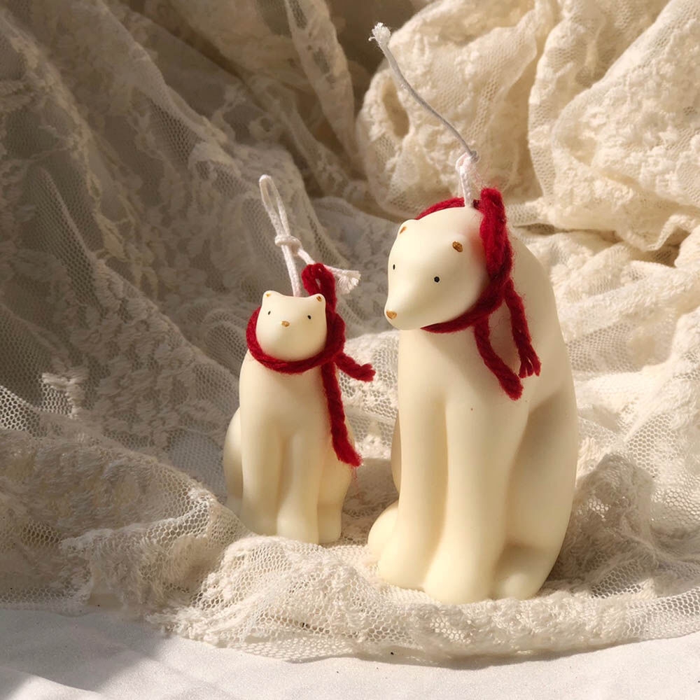 K-Lifestyle coming candle Winter Polar Bear Candle / Choose 1: Mommy Bear or Baby Bear / Christmas Holiday Interior Decor