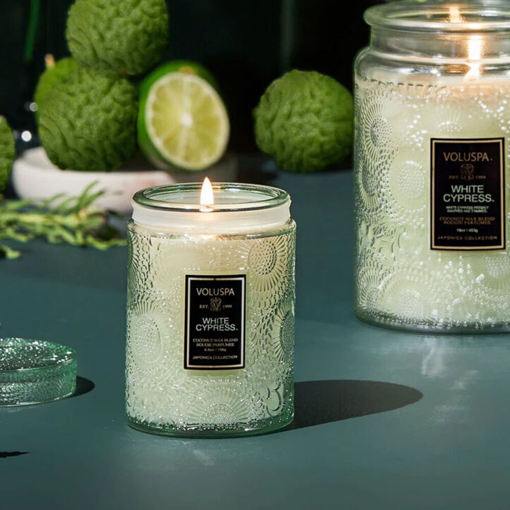 K-Lifestyle VOLUSPA White Cypress M Glass Candle 5.5oz (156g) (5.5oz)