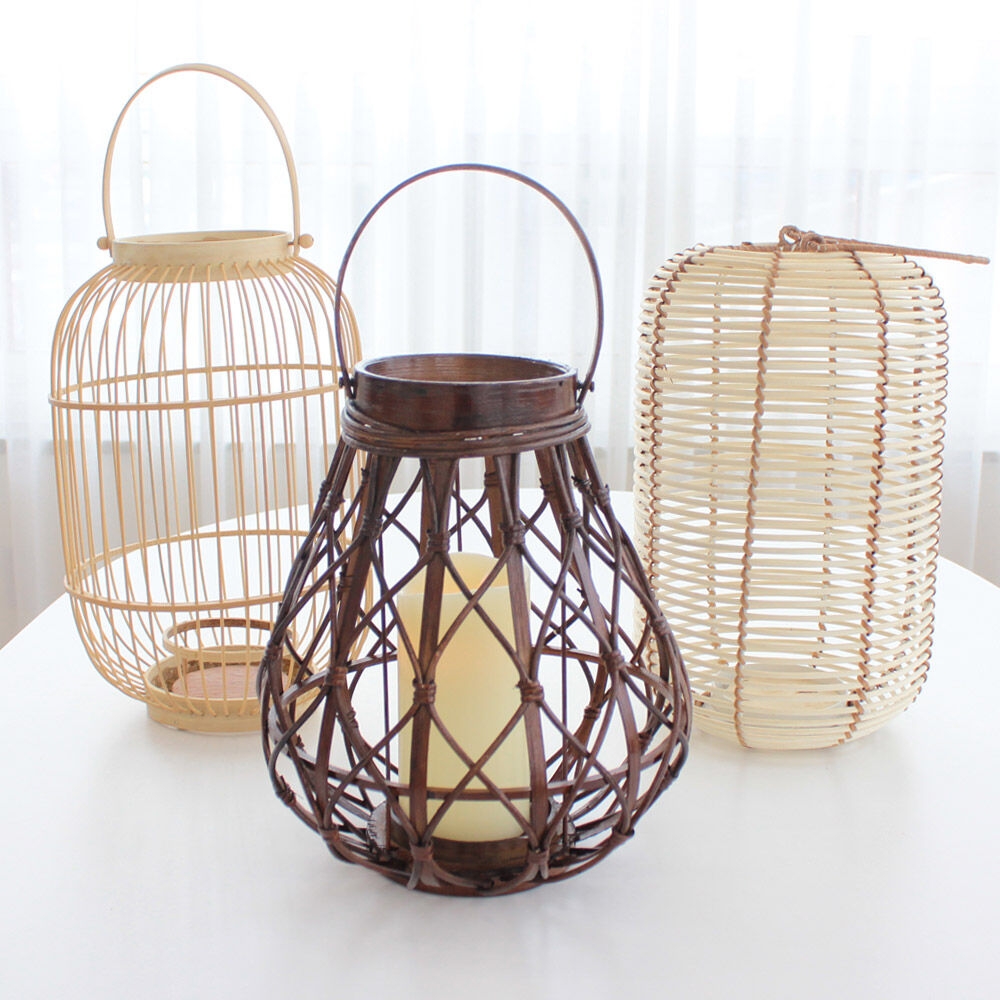 K-Lifestyle shininghome Collection of Interior Rattan Candlesticks and Candle Holders