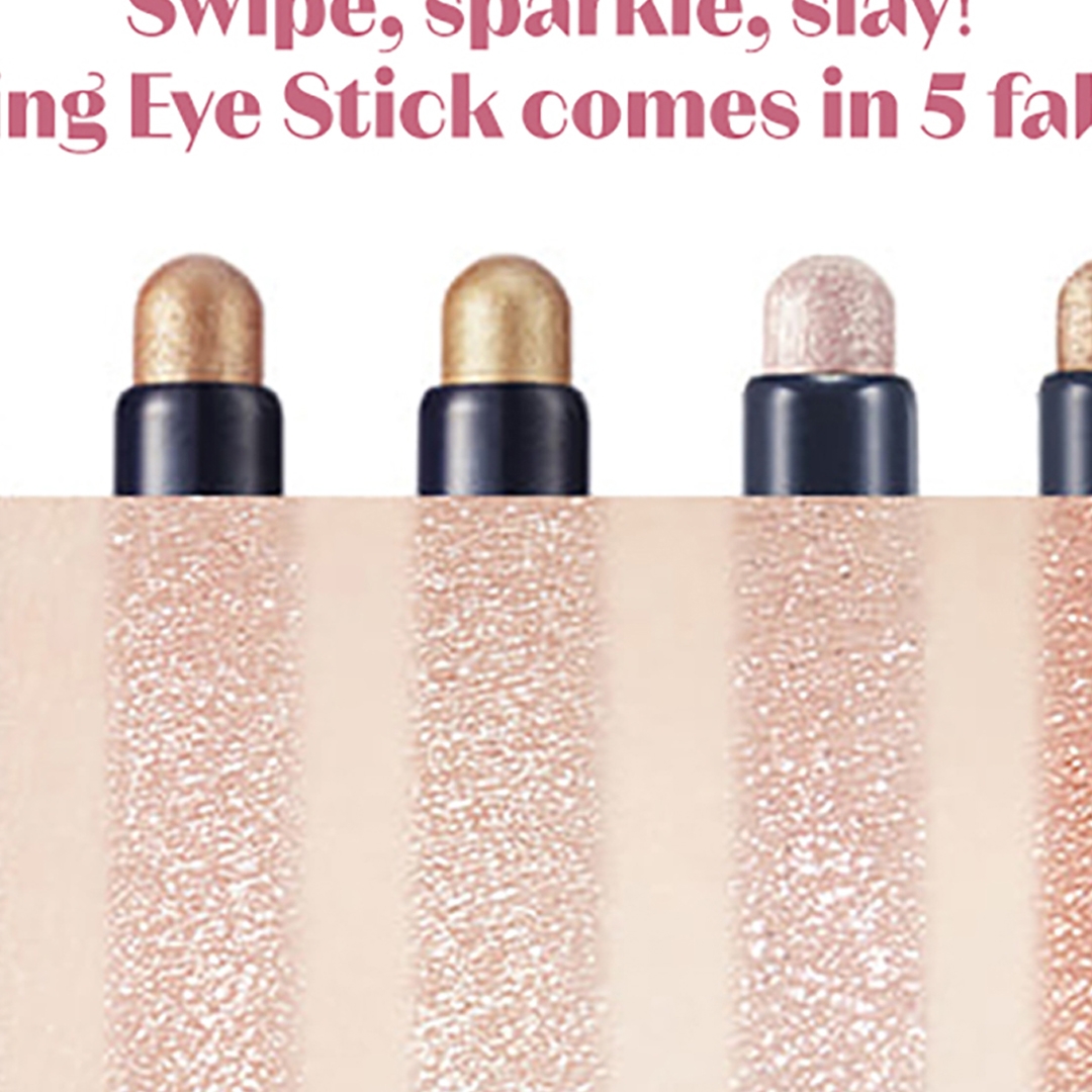 Etude Bling Bling Eye Stick 5 glitter shade swatches on skin