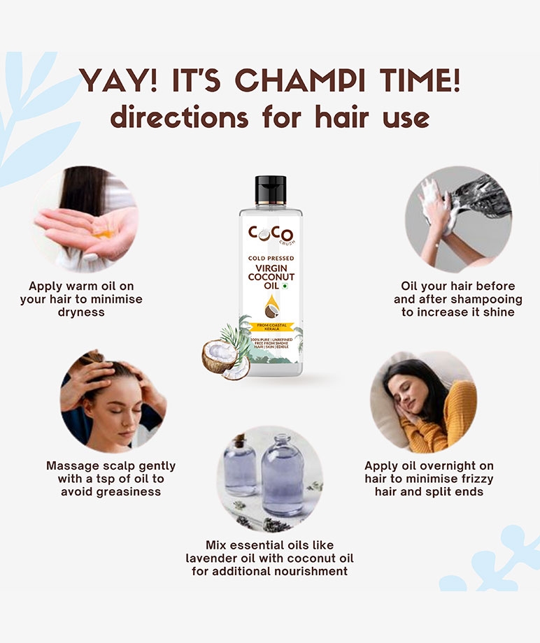 Coco Crush Pack of Virgin Coconut Oil & Leave-in Hair Repair Treatment Serum with Rosemary Oil | 100% Natural | Pack of 2 - 215ml (200ml+15 – image 7 of 8