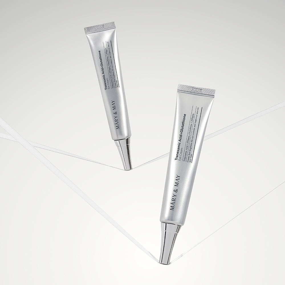 Mary&May Tranexamic Acid+Glutathione Eye Cream 30g pair of tubes, silver metallic tube
