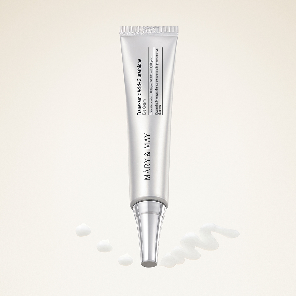 Mary&May Tranexamic Acid+Glutathione Eye Cream 30g tube with cream texture drops