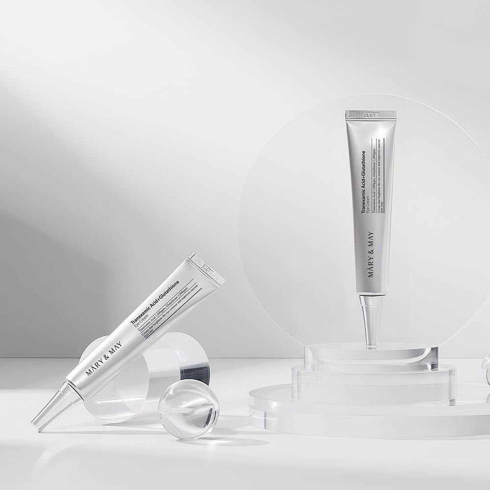 Mary&May Tranexamic Acid+Glutathione Eye Cream 30g two tubes, brightening eye cream display