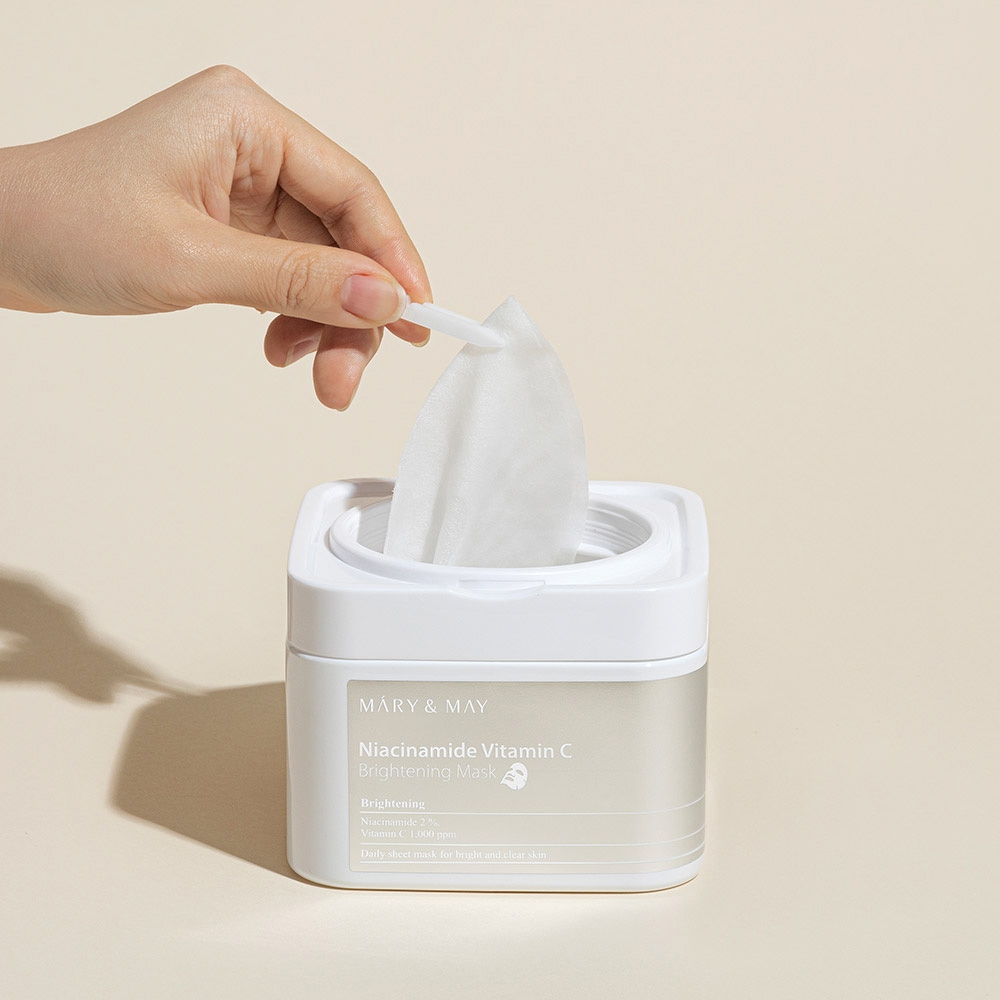 Mary&May Niacinamide Vitamin C Brightening Mask 30 sheets, taking out one sheet from tub