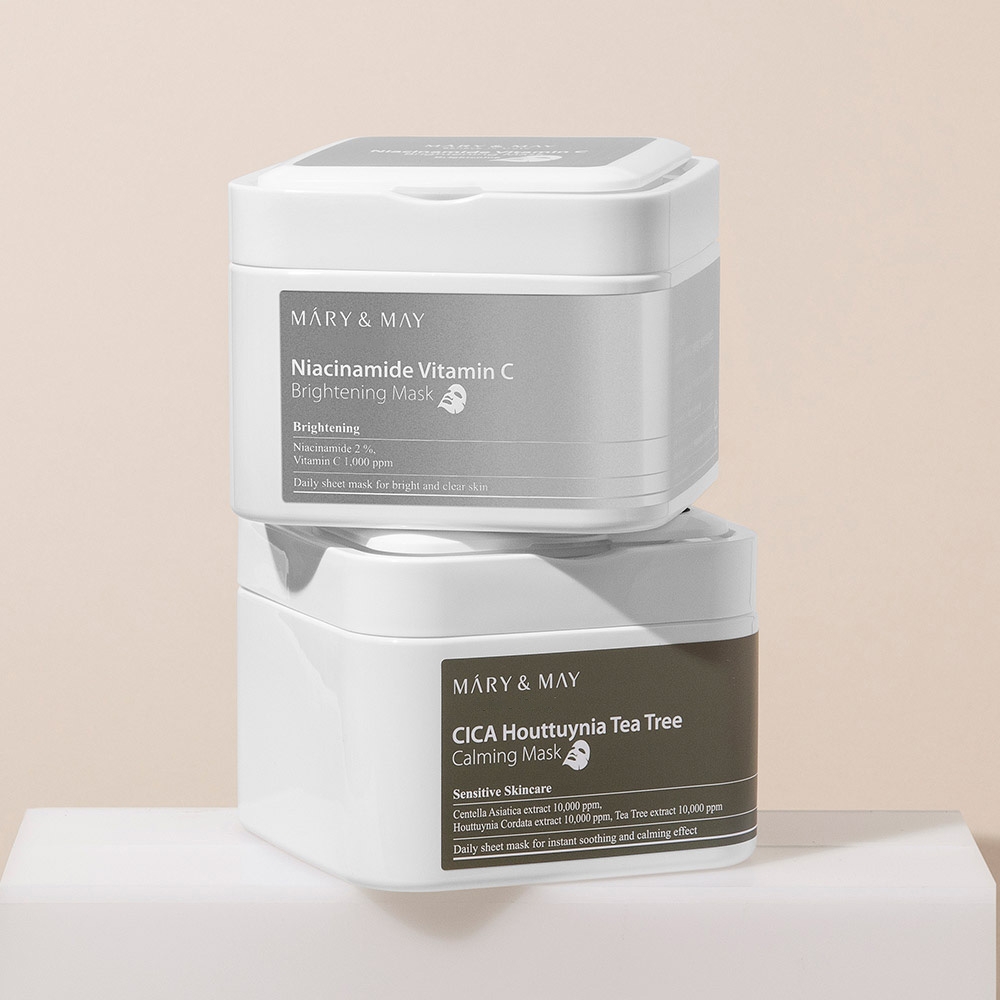 Mary&May Niacinamide Vitamin C Brightening Mask with CICA Houttuynia Tea Tree Calming Mask tubs