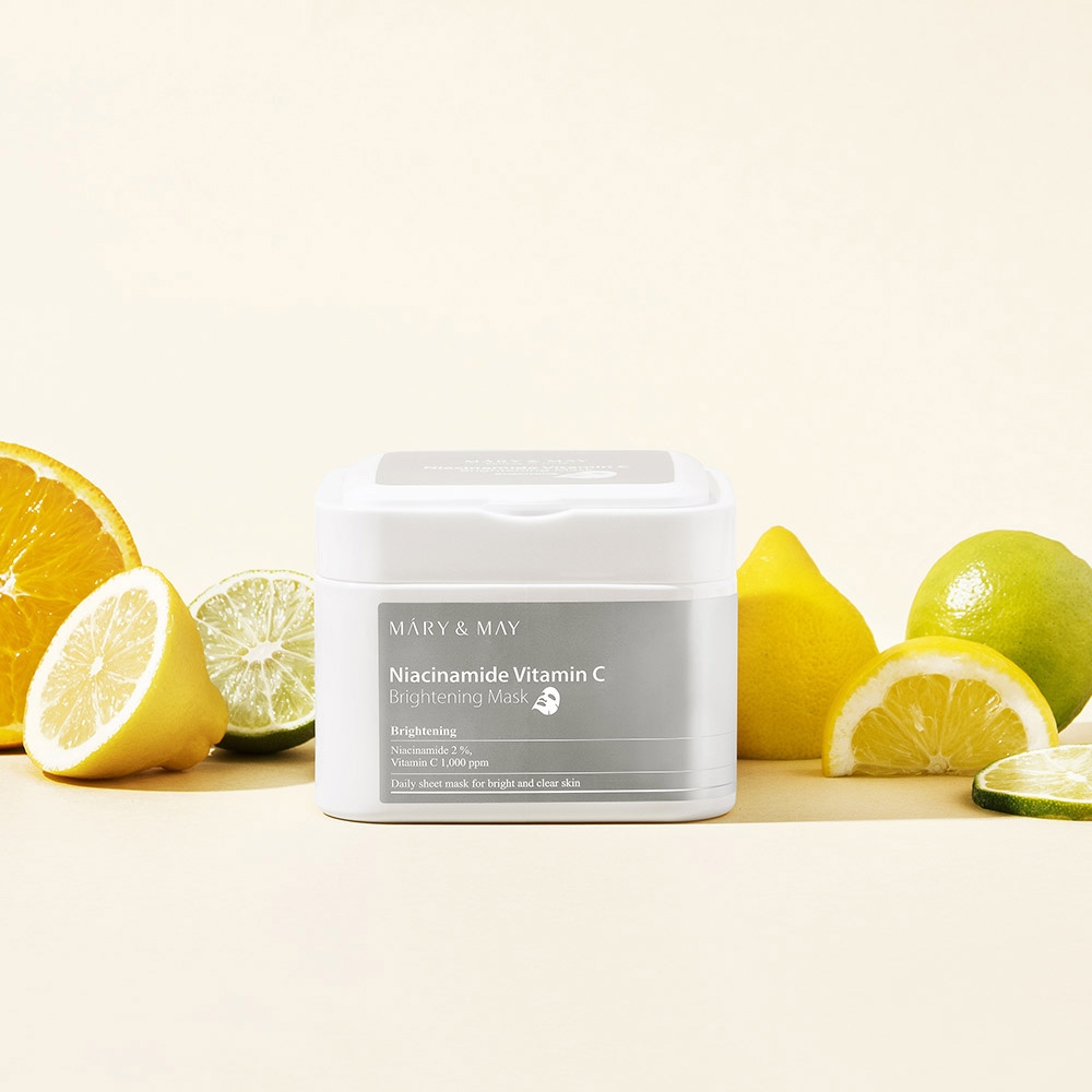 Mary&May Niacinamide Vitamin C Brightening Mask 30-sheet tub, daily sheet mask for bright and clear skin