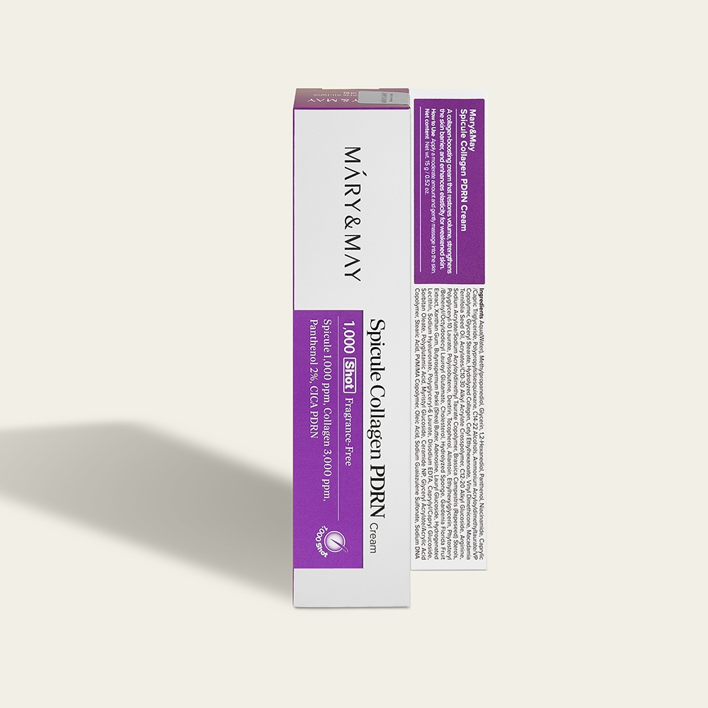 Mary&May Spicule Collagen PDRN Cream carton front and ingredients side panel