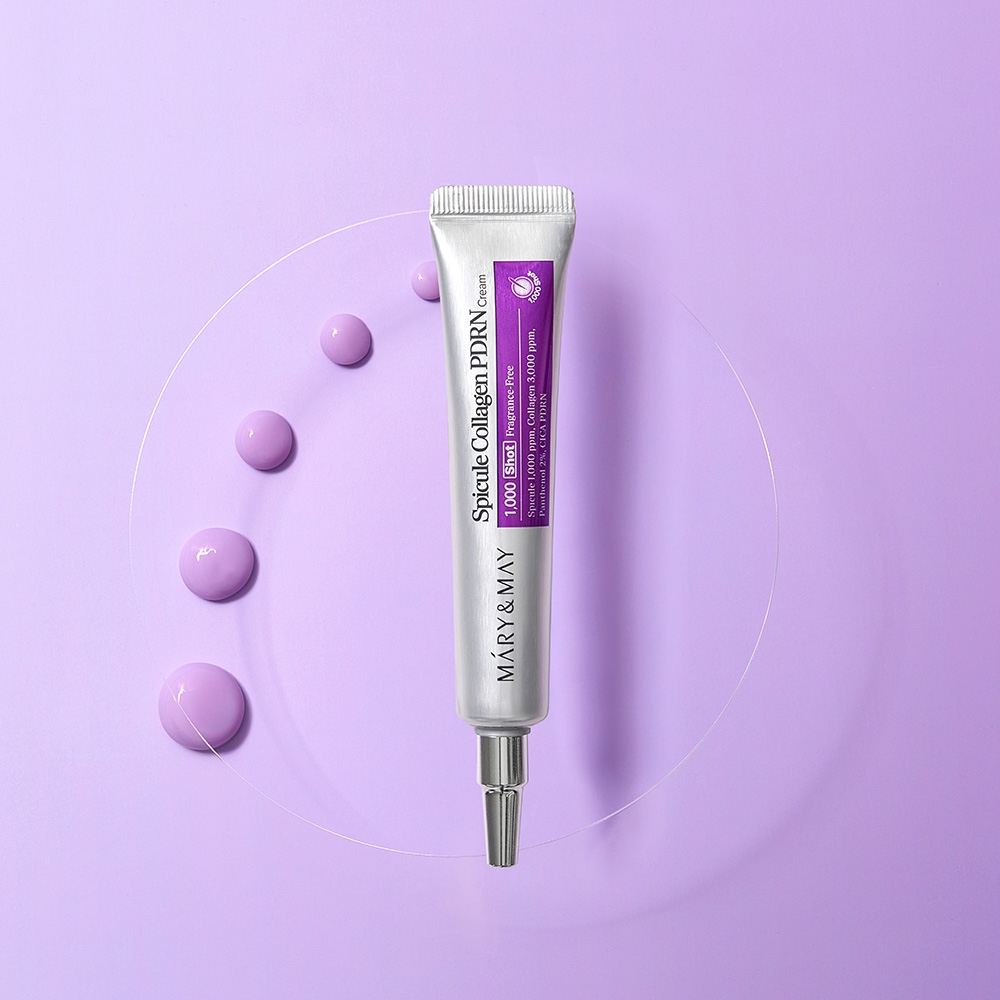 Mary&May Spicule Collagen PDRN Cream light purple cream texture drops