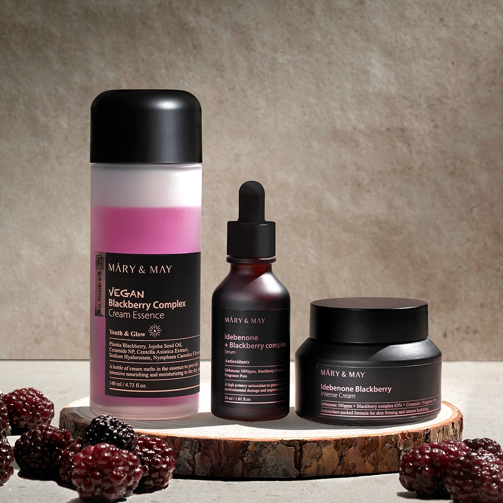 Mary&May Vegan Blackberry Complex Cream Essence with Idebenone Blackberry Complex Serum and Intense Cream