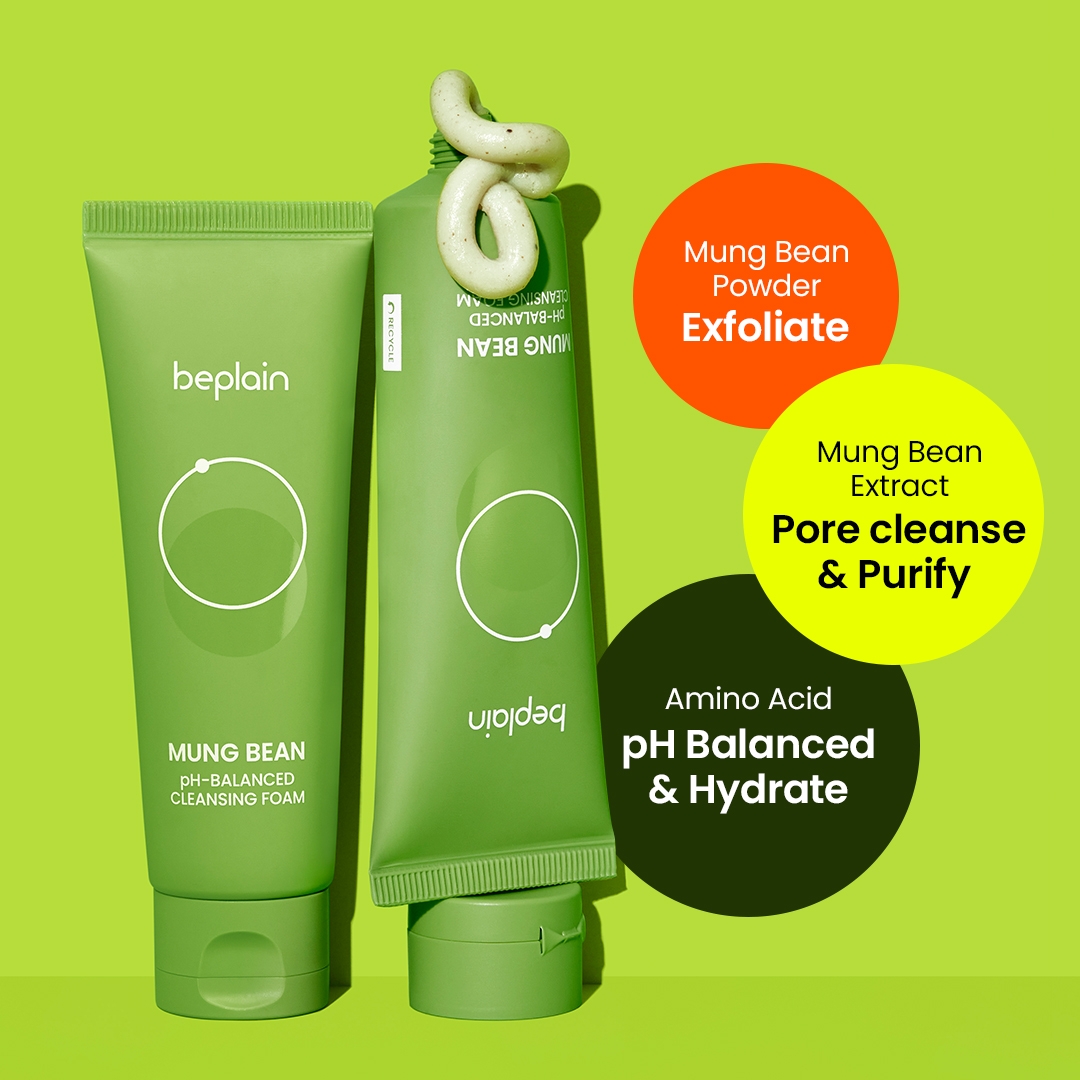 Beplain Mung Bean pH-Balanced Cleansing Foam key ingredients: mung bean powder, extract, amino acid