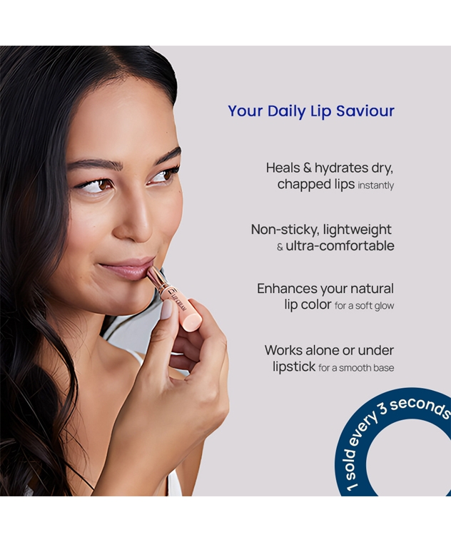 DHC Lip Cream lip balm applied on lips, non-sticky lightweight, works alone or under lipstick