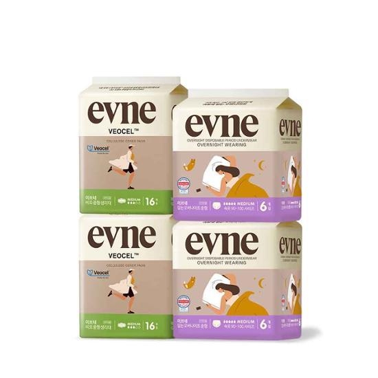 evne Biocell Sanitary Pads Medium 26P*4+Wearing Overnight 6P*2