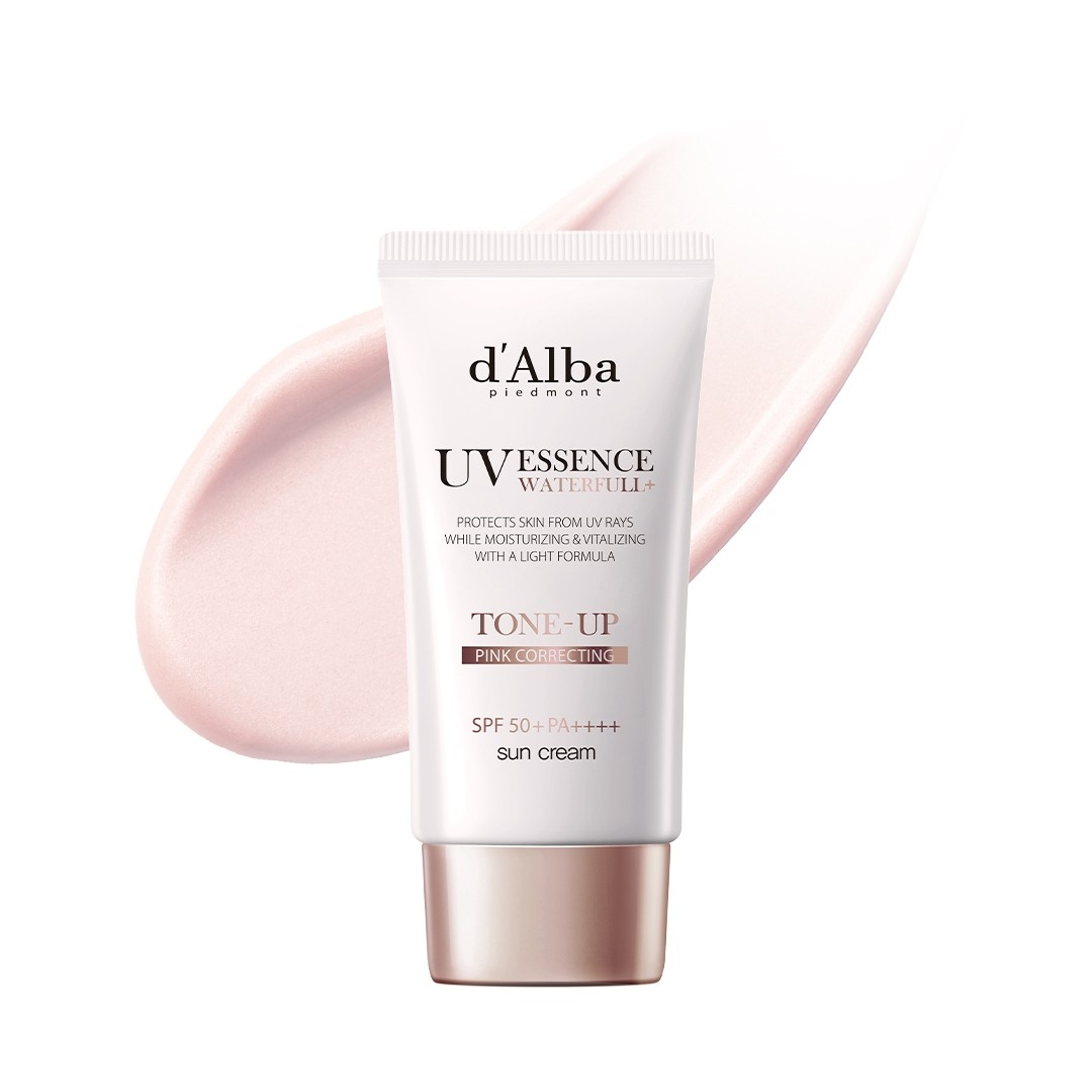 d'Alba Waterfull Tone-Up Sun Cream 50ml SPF 50+ PA++++ pink cream texture swatch