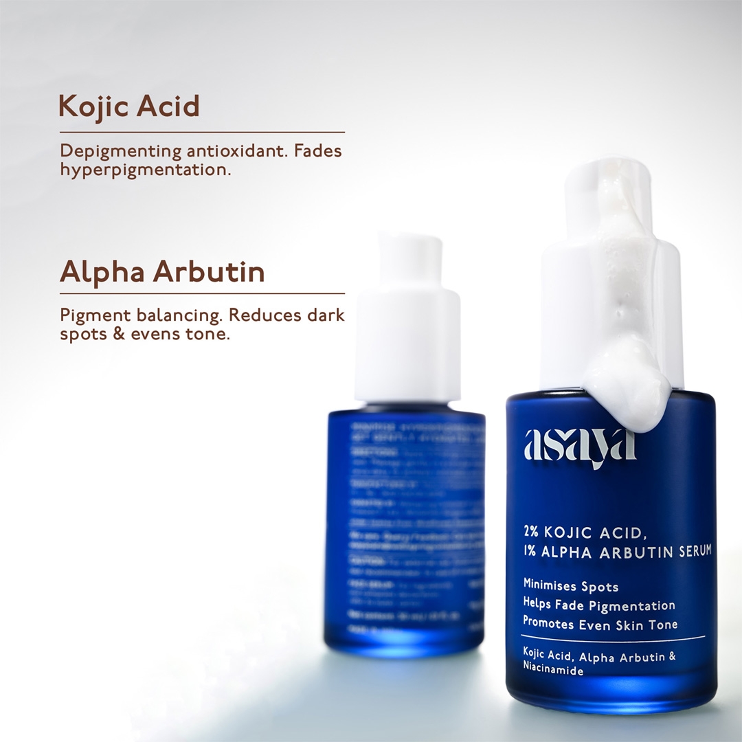 Asaya 2% Kojic Acid + 1% Alpha Arbutin Serum 30ml key ingredients kojic acid, alpha arbutin