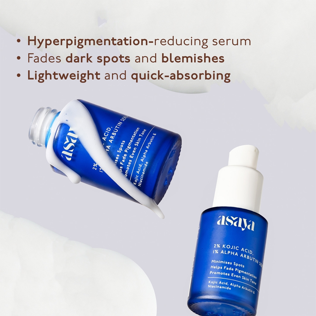 Asaya 2% Kojic Acid + 1% Alpha Arbutin Serum 30ml fades dark spots, lightweight quick-absorbing