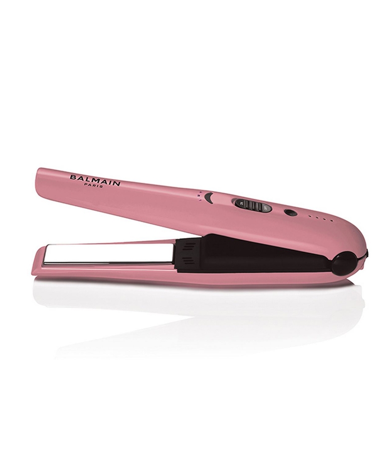 Balmain Paris Hair Couture Cordless Straightener Pink side view with titanium plates and LED indicator