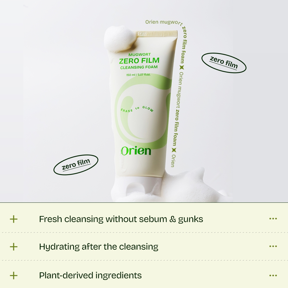 Orien Mugwort Zero Film Cleansing Foam 150ml front with key benefits