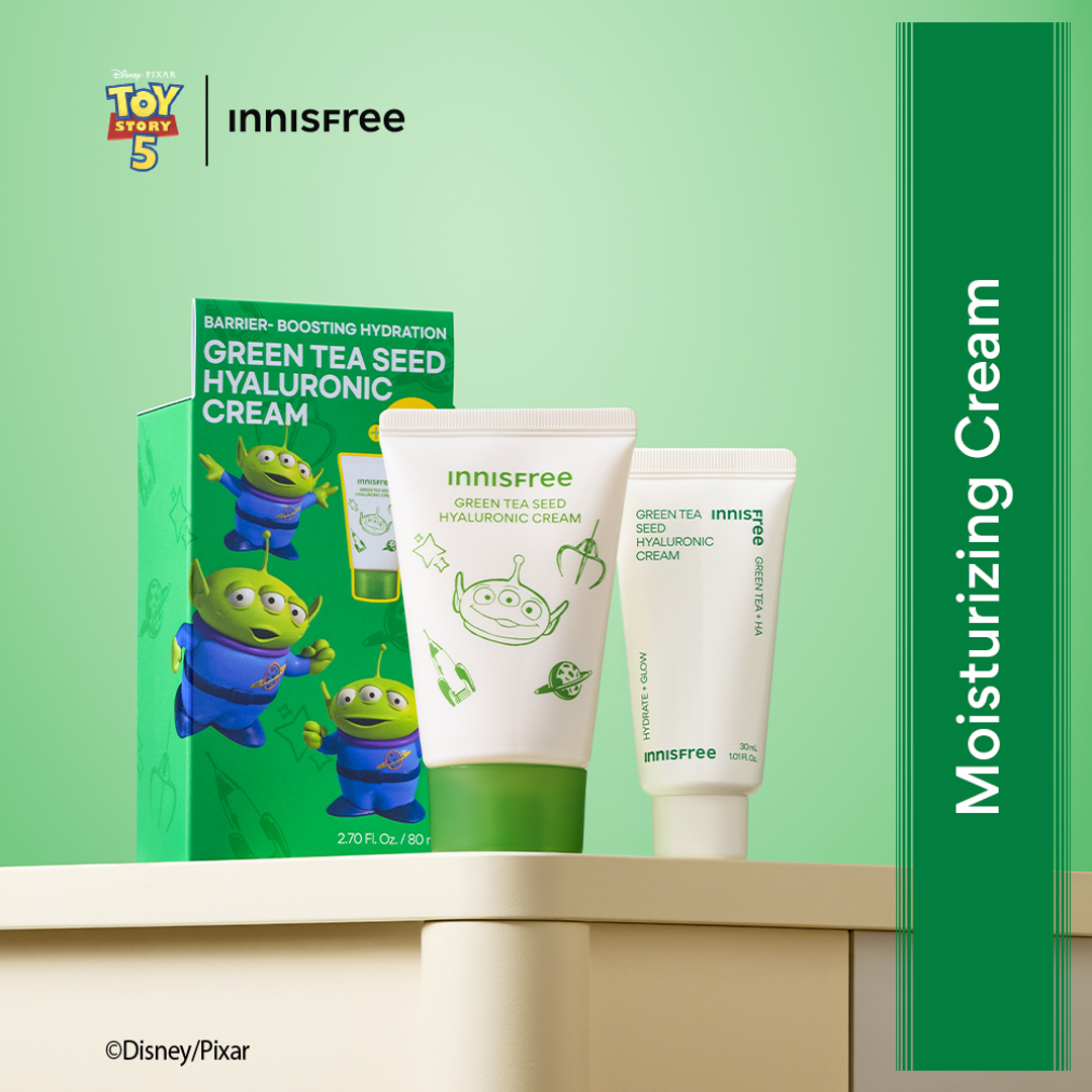 Innisfree Green Tea Seed Hyaluronic Cream Set 80ml + 30ml Toy Story box and tubes front
