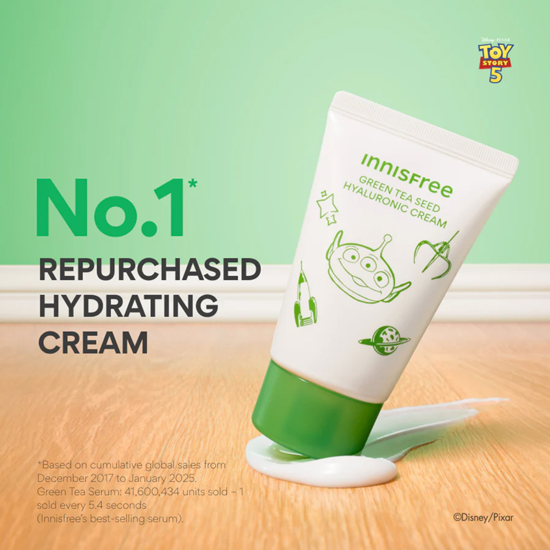 Innisfree Green Tea Seed Hyaluronic Cream 80ml Toy Story tube with cream texture