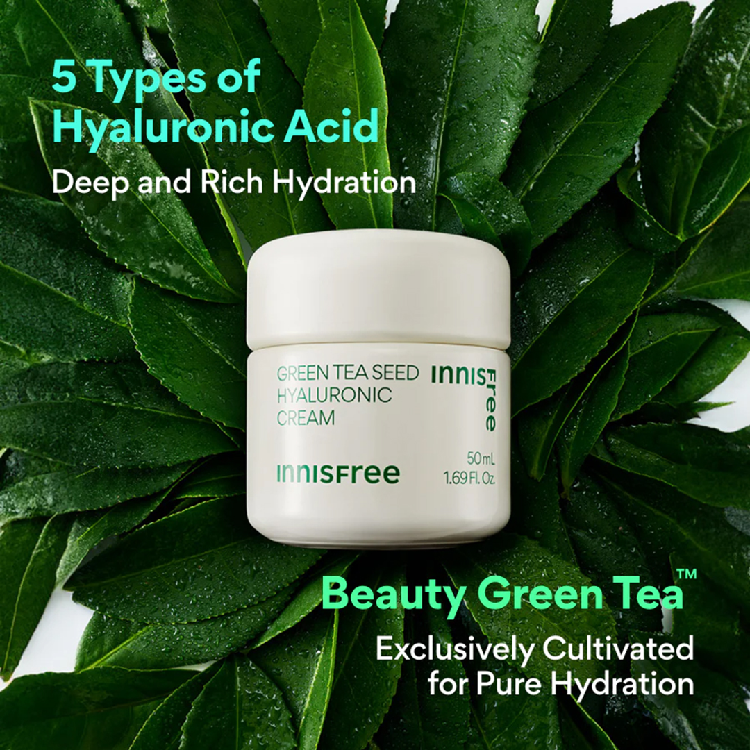 Innisfree Green Tea Seed Hyaluronic Cream 50ml jar with 5 types of hyaluronic acid