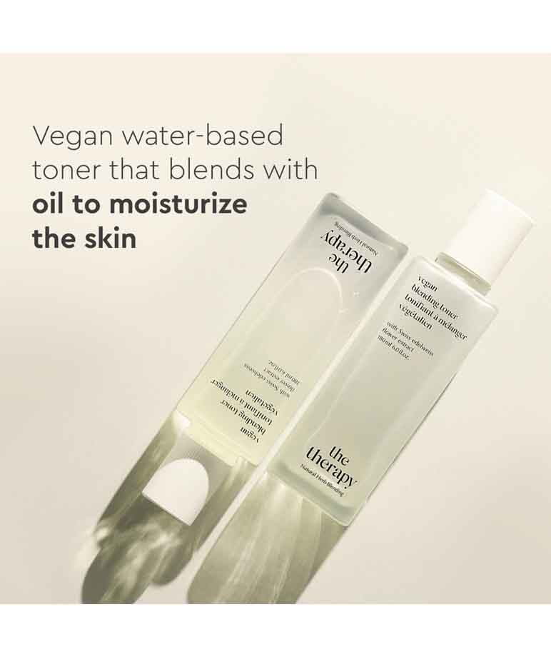 The Face Shop The Therapy Vegan Blending Toner water-based toner blends with oil to moisturize skin