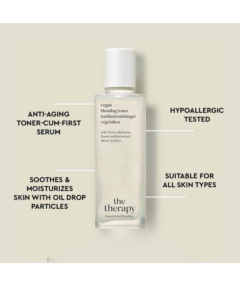 The Face Shop The Therapy Vegan Blending Toner anti-aging toner-cum-first serum, hypoallergenic tested benefits