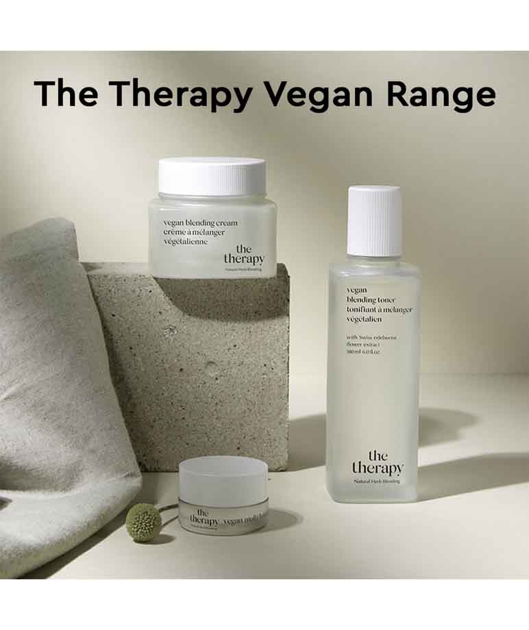 The Face Shop The Therapy Vegan Range blending toner, blending cream and mini cream lineup