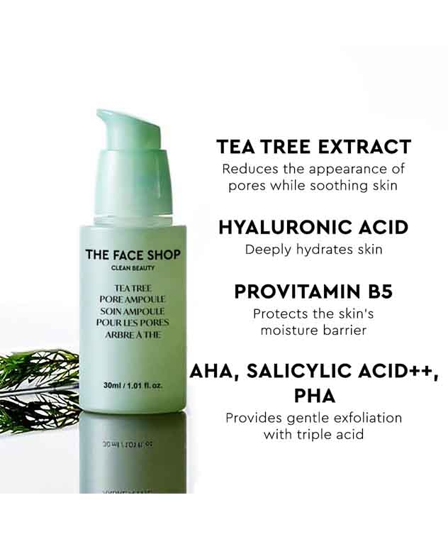 The Face Shop Tea Tree Pore Ampoule With AHA, Ip- BHA, PHA & Hyaluronic Acid, For Oily & Acne Skin – image 3 of 8