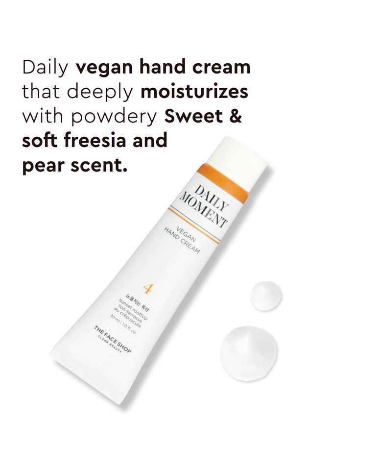 The Face Shop Daily Moment Vegan Hand Cream #4 Sunset Rooftop 30ml front with cream texture