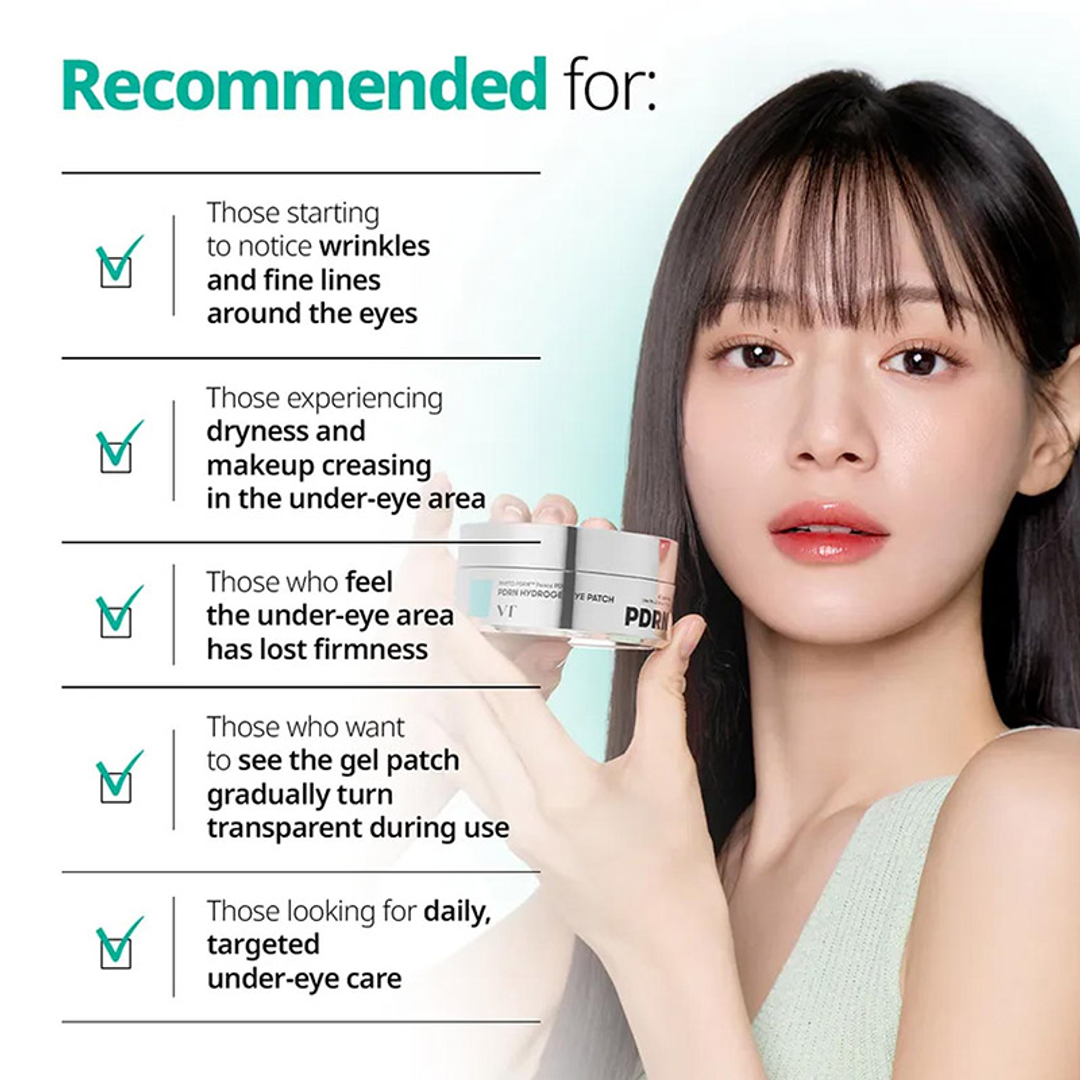 VT PDRN Hydrogel Eye Patch recommended for fine lines, dryness and firmness under eyes