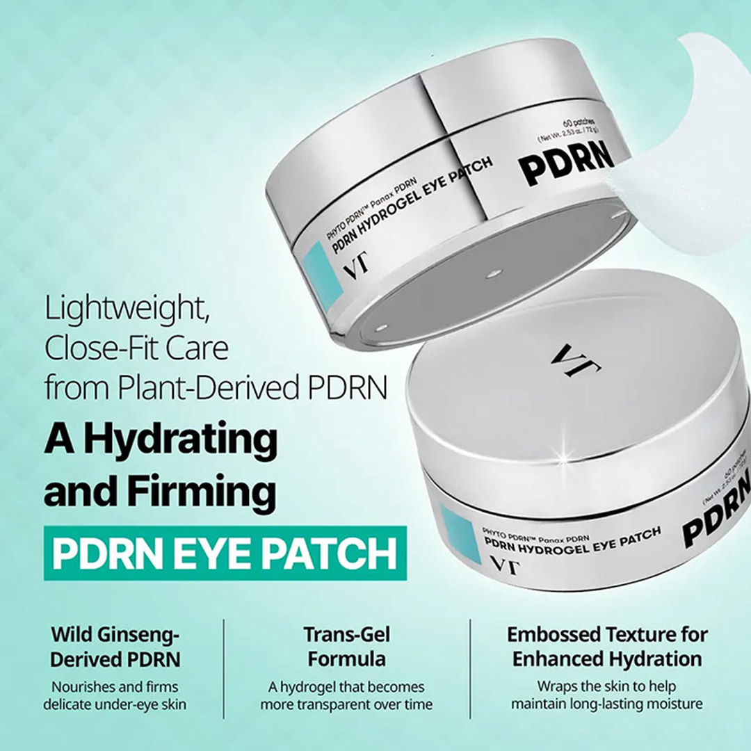 VT PDRN Hydrogel Eye Patch wild ginseng PDRN, trans-gel formula, embossed texture features