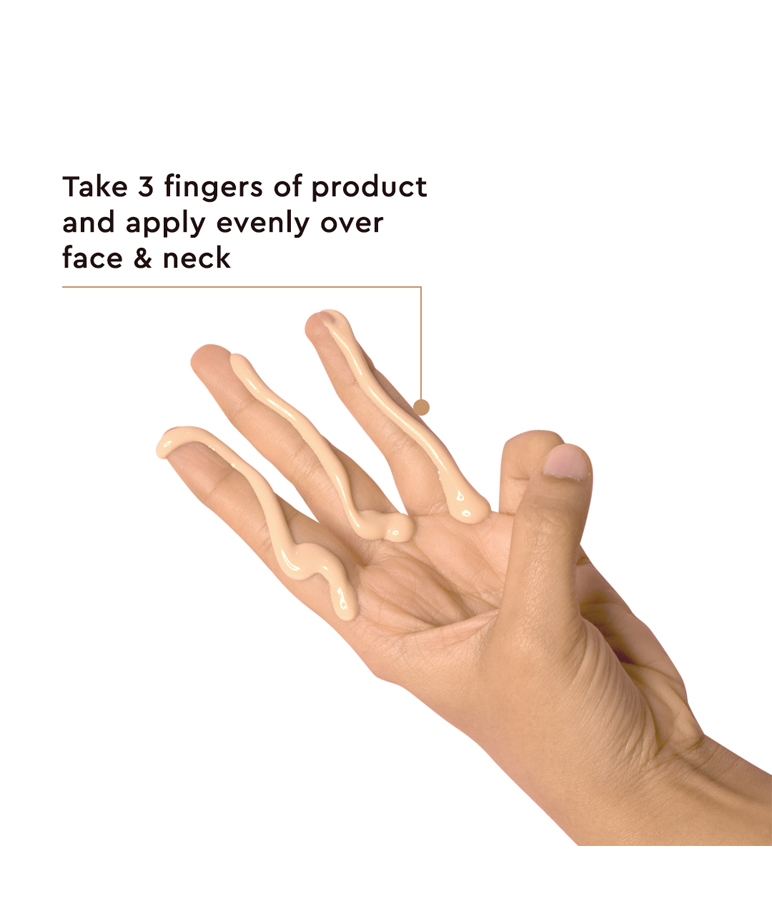 The Face Shop Power Long-Lasting Sun Cream SPF50+ PA+++ how to use, 3 fingers of product for face and neck