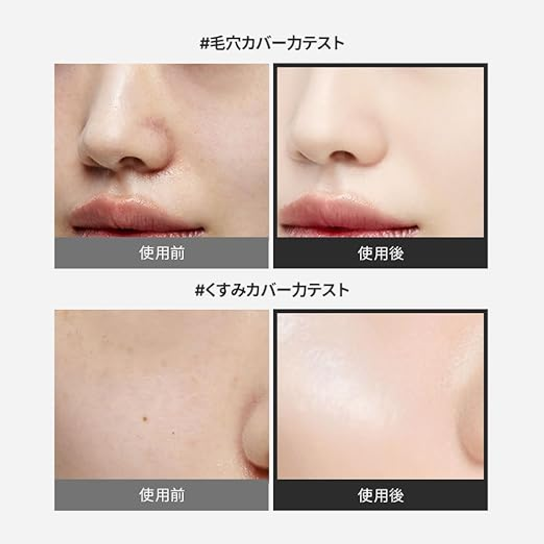 tfit Layering Fit Glow Cushion EX before and after pore cover and dullness cover test
