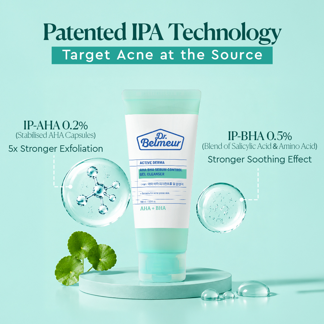 Dr. Belmeur AHA BHA Sebum Control Gel Cleanser patented IPA technology IP-AHA 0.2% IP-BHA 0.5%