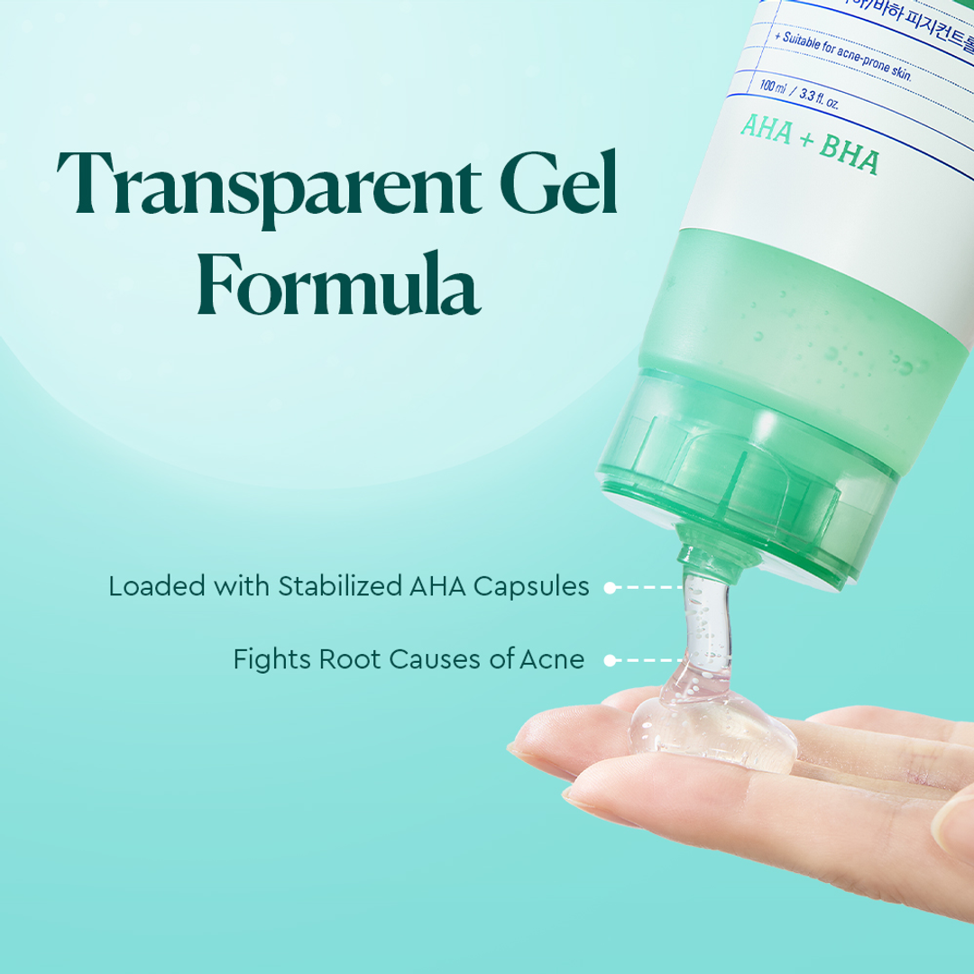 Dr. Belmeur AHA BHA Sebum Control Gel Cleanser transparent gel texture with stabilized AHA capsules