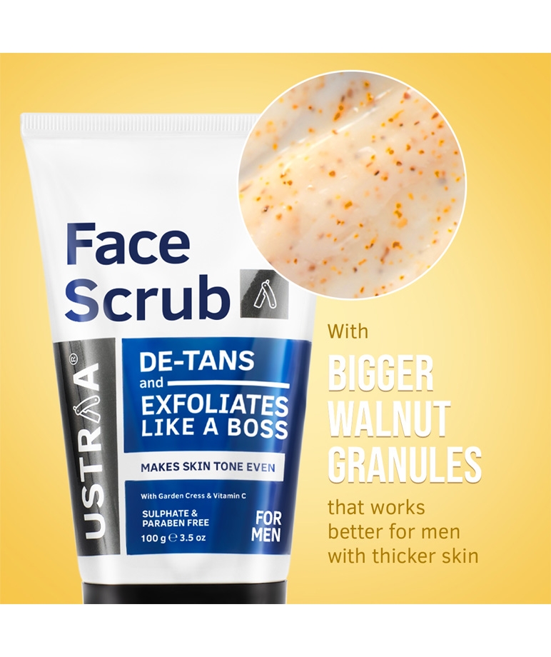 Ustraa De-tan Face Scrub 100g texture with granules close-up