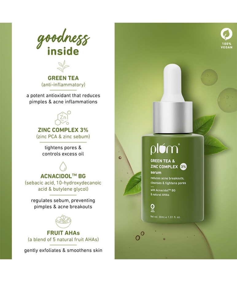 Plum Green Tea & Zinc Complex 3% | Fights Pimples & Tightens Pores | Controls Oil & Gently Exfoliates (30 ml) – image 4 of 7