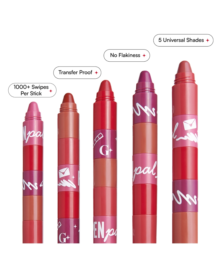 Gush Beauty Pen Pal 5-in-1 Stackable Lipstick 4.8g 5 universal shades, 1000+ swipes per stick