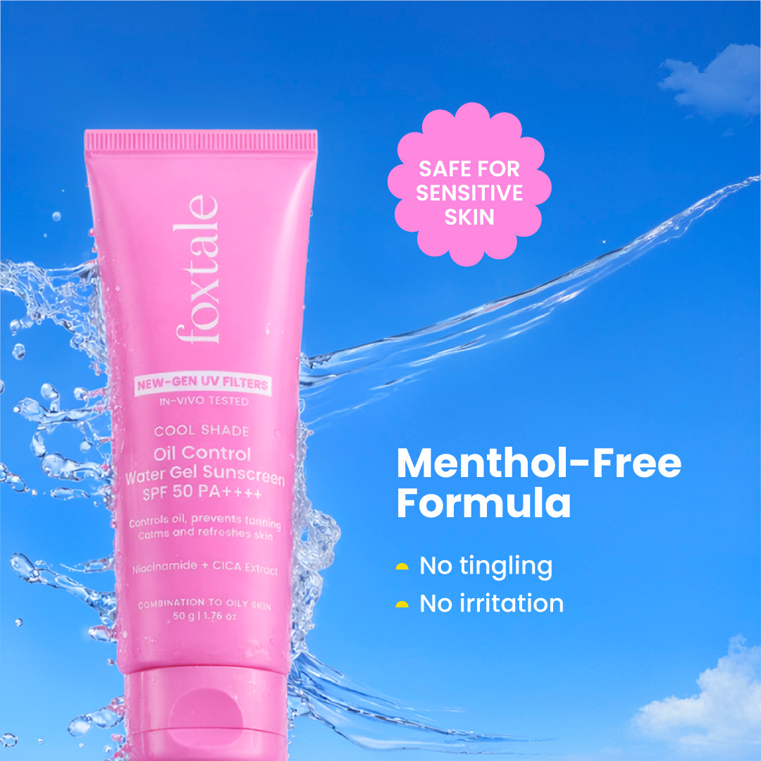Foxtale Aqua-Gel Sunscreen SPF 50 PA++++ 50 ml menthol-free formula safe for sensitive skin