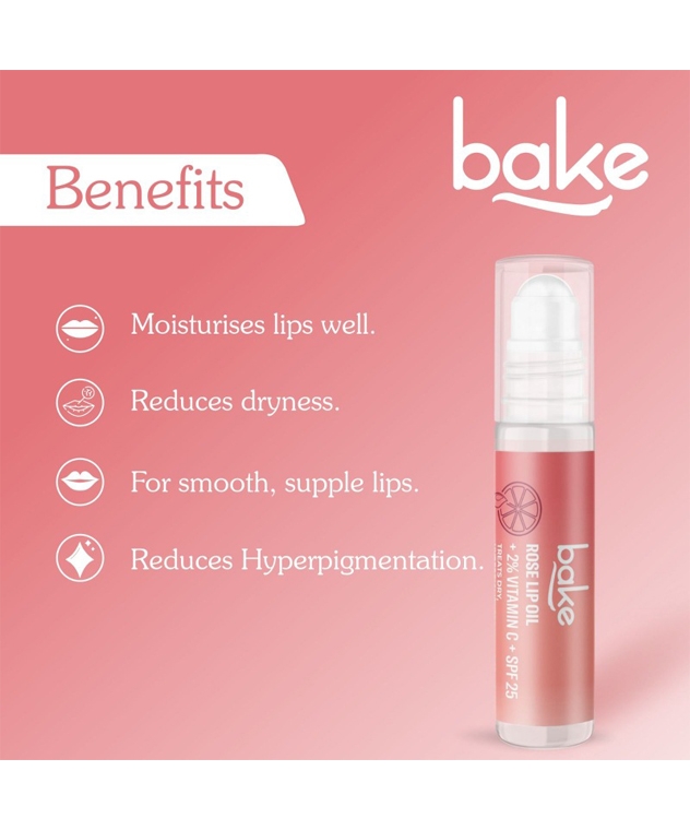 BAKE Rose Lip Oil 2% Vitamin C SPF 25 benefits: moisturises, reduces dryness and hyperpigmentation