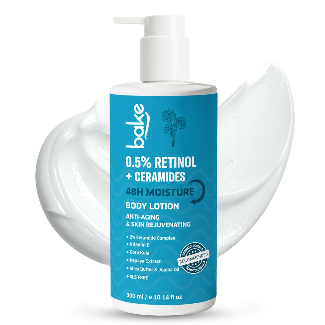 BAKE 0.5% Retinol + Ceramides Body Lotion for Anti-Aging, Skin Firming, Boosts Collagen & 48H Moisture - 300ml