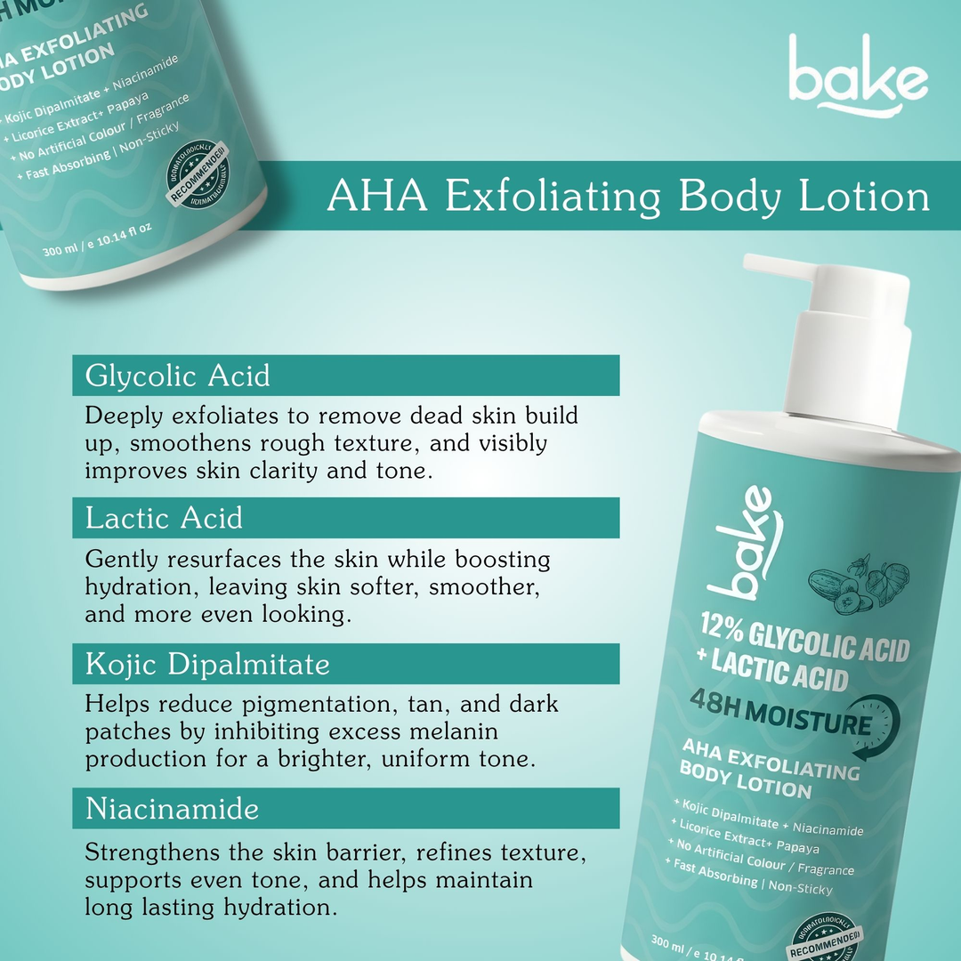 BAKE BAKE 12% Glycolic & Lactic Acid AHA Body Lotion for Brightening, Dead Skin Removal & Smooth Skin Texture - 300ml – image 9 of 9