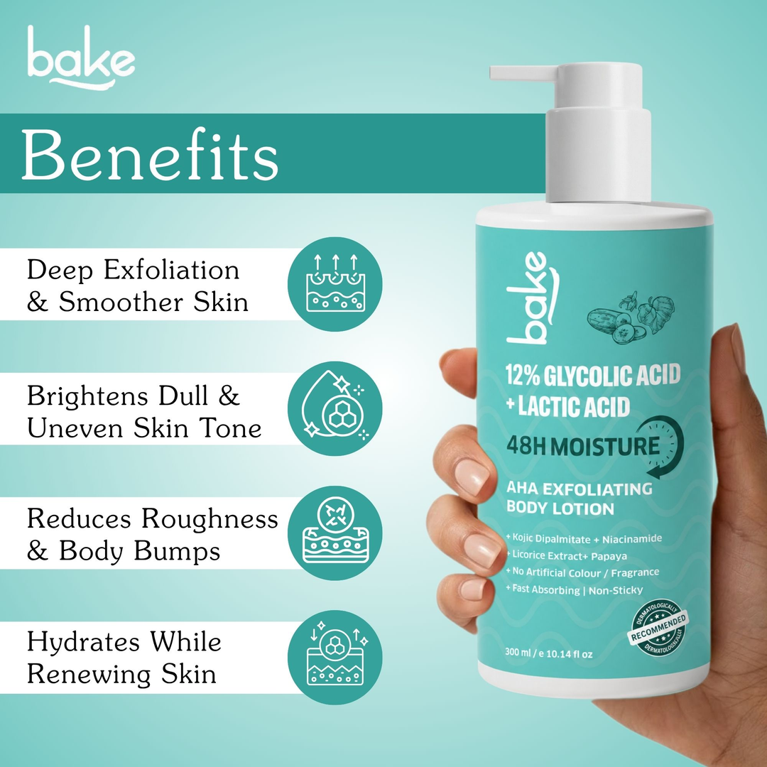 BAKE BAKE 12% Glycolic & Lactic Acid AHA Body Lotion for Brightening, Dead Skin Removal & Smooth Skin Texture - 300ml – image 2 of 9