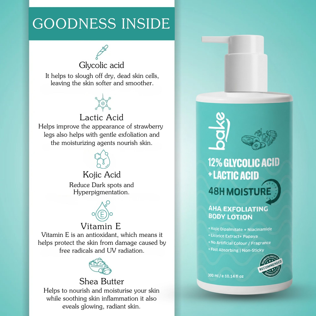 BAKE BAKE 12% Glycolic & Lactic Acid AHA Body Lotion for Brightening, Dead Skin Removal & Smooth Skin Texture - 300ml – image 5 of 9